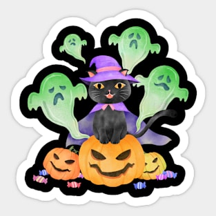 watercolor halloween black cat Sticker